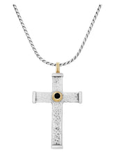 Load image into Gallery viewer, Konstantino 18K, Silver &amp; Onyx Hammered Cross Pendant &amp; Chain STKJ163-130-120 MSRP $1180
