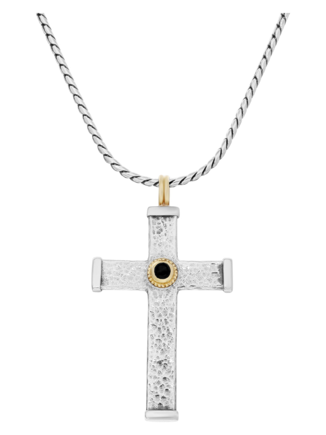 Konstantino 18K, Silver & Onyx Hammered Cross Pendant & Chain STKJ163-130-120 MSRP $1180