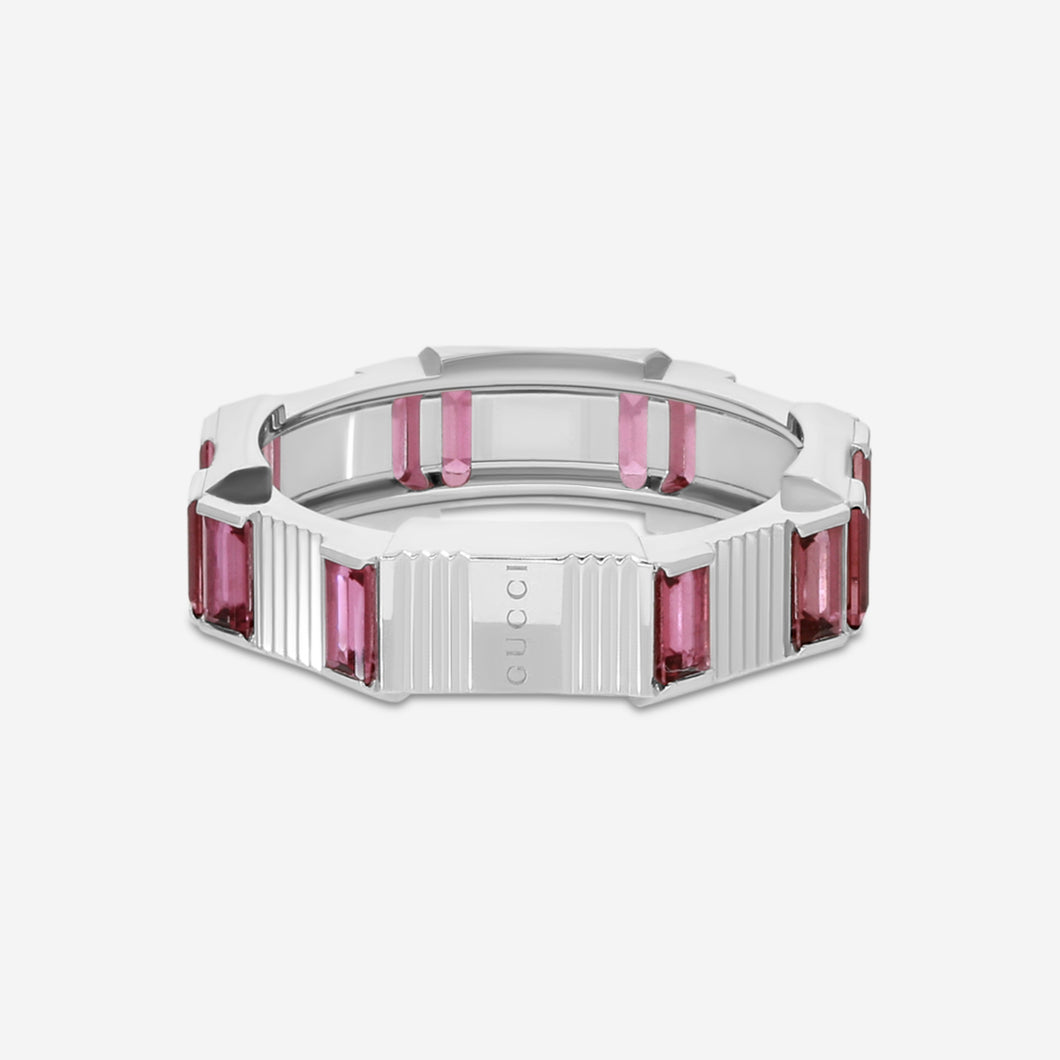 Gucci Link to Love 18K White Gold and Rubellite Ring YBC702414001 MSRP $3,960