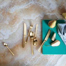 Load image into Gallery viewer, NEW GEORG JENSEN COPENHAGEN 4 Piece Giftbox Matte Gold Cutlery Set MSRP $79
