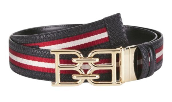 Bally 6301325 Python-Embossed Reversible Leather Black Belt EU 85/US 34 MSRP $405