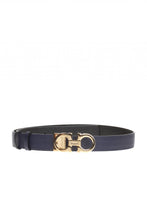 Load image into Gallery viewer, Salvatore Ferragamo 673955 Double Gancini Thin Black/Blue Belt Size 100 MSRP $490
