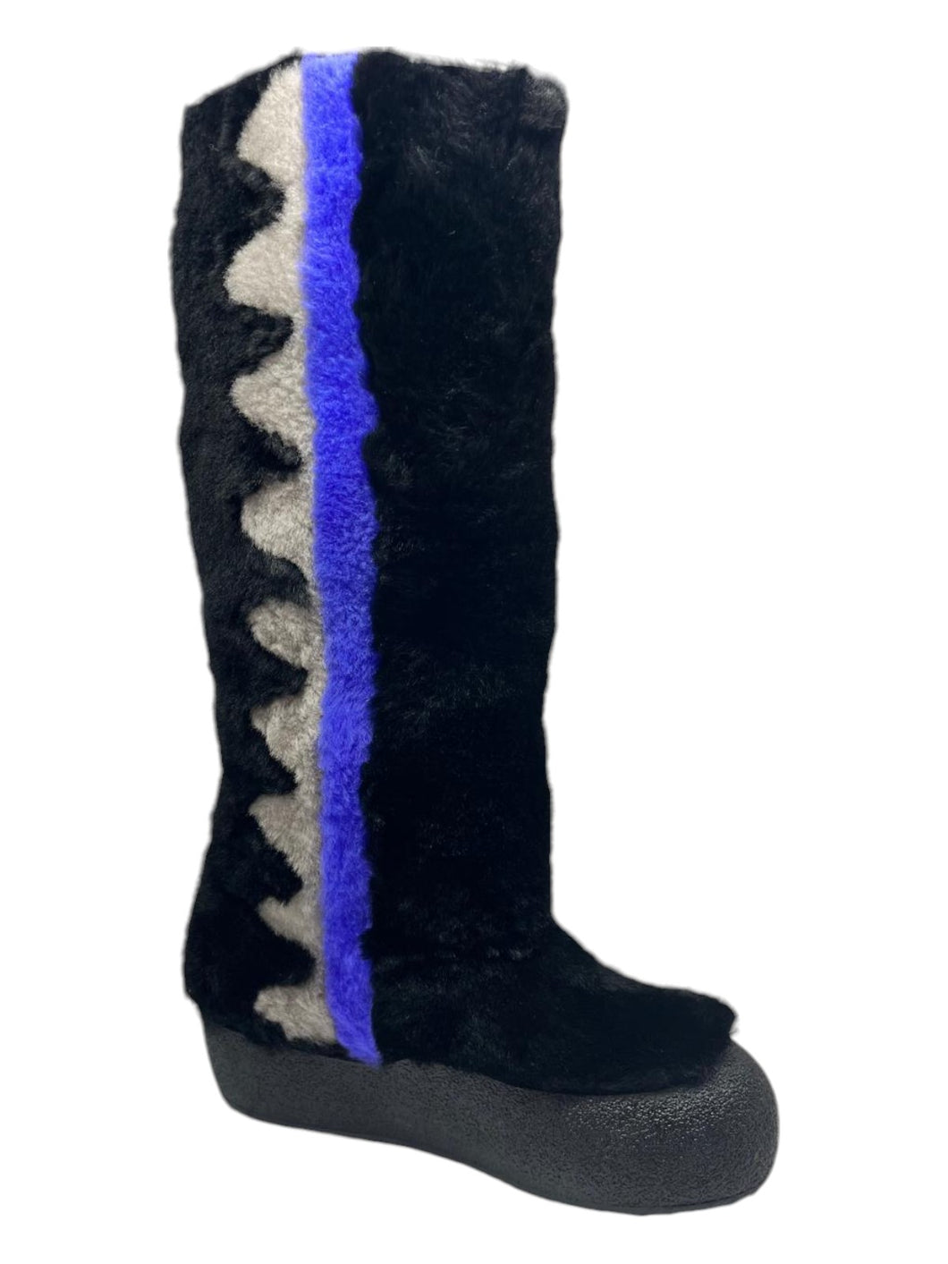 Bally Chiora 6228435 Women's Black/Blue Fur Boots MSRP $1208