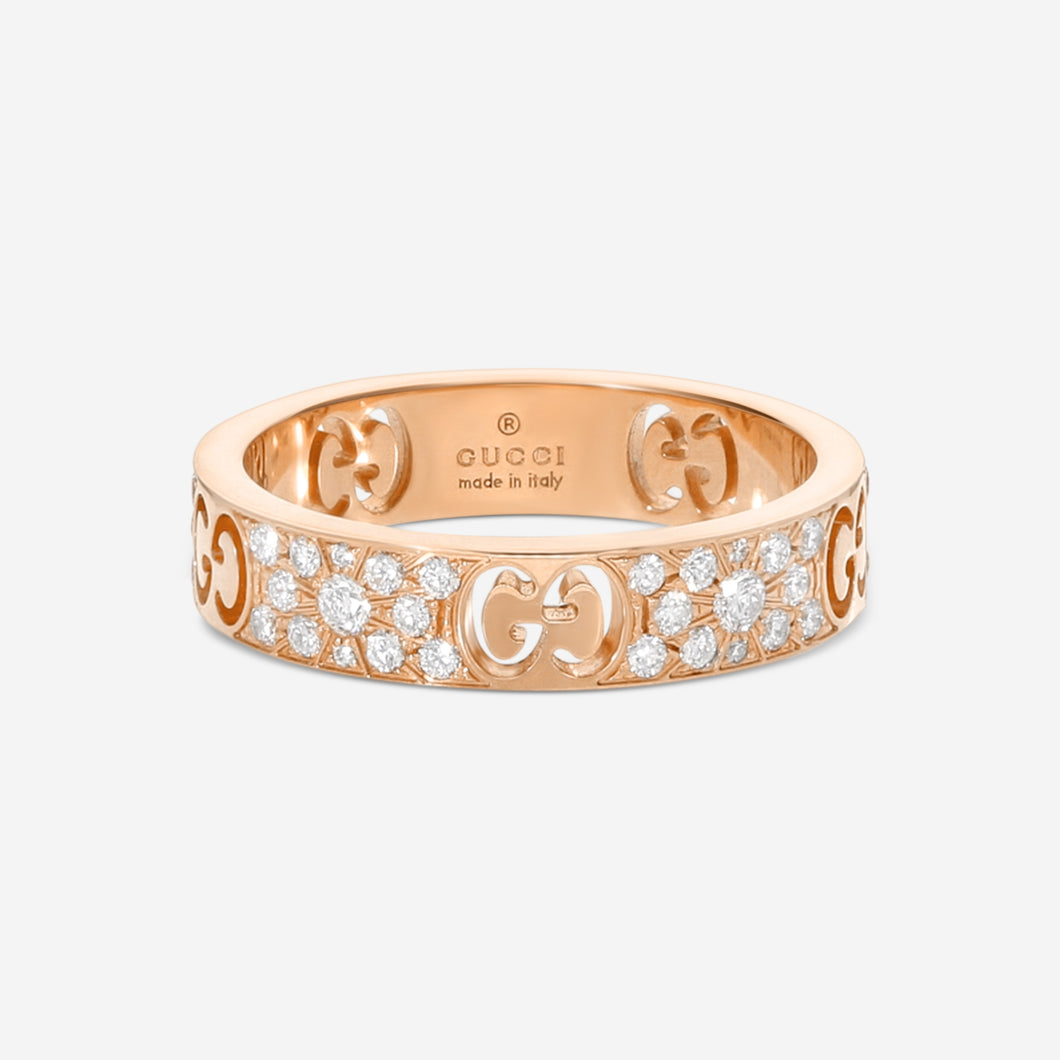 Gucci Icon 18K Rose Gold & Diamond Band Ring YBC729415001 MSRP $5,200