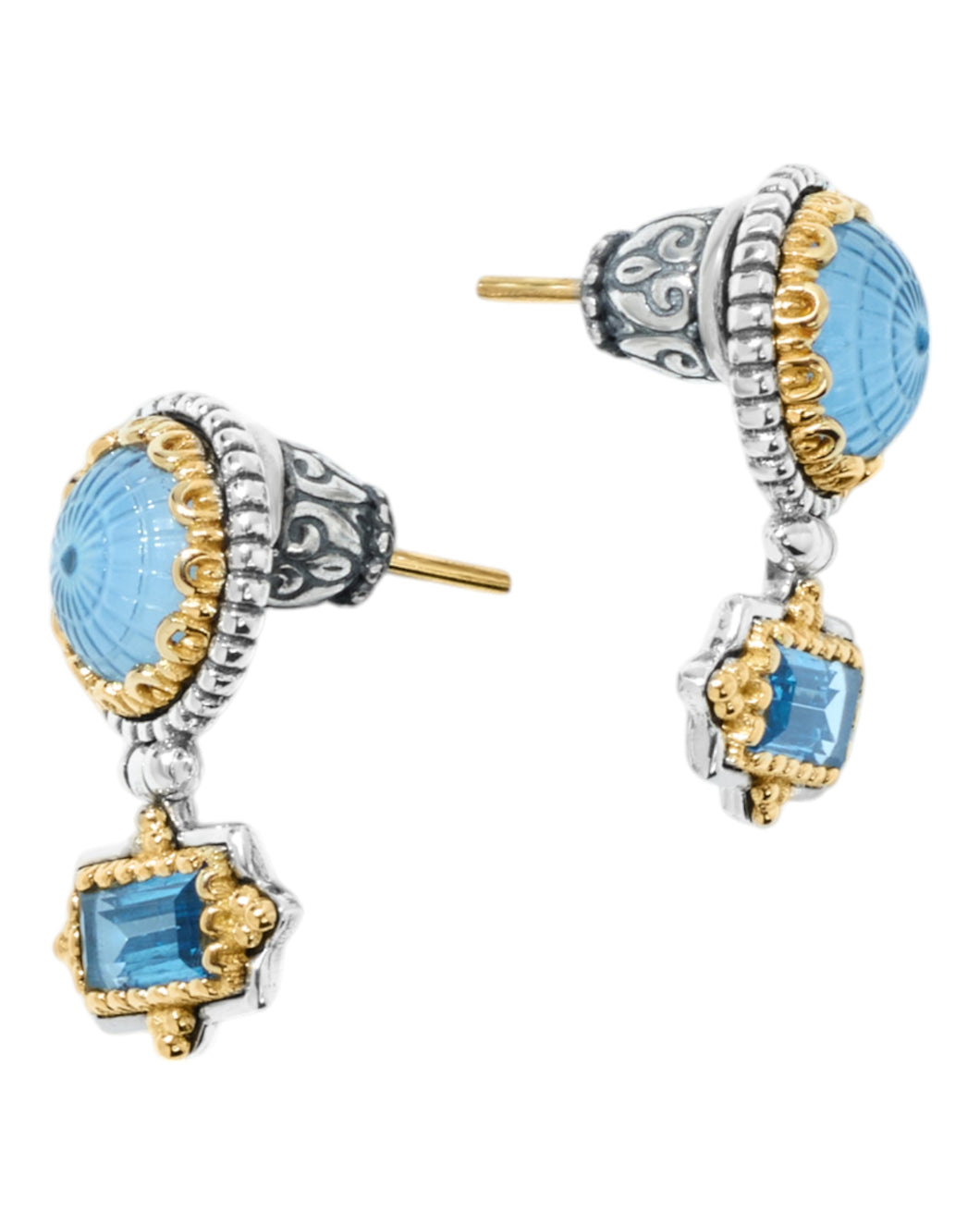 Konstantino Dome Sterling Silver 18K Gold & MOP Blue Spinel Earrings SKKJ702-629 MSRP $1390