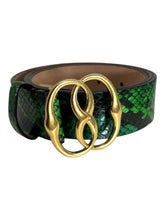 Load image into Gallery viewer, Bally 6304072 Buckle Python-embossed Leather Deep Merald Belt EU 85/US 34 MSRP $520

