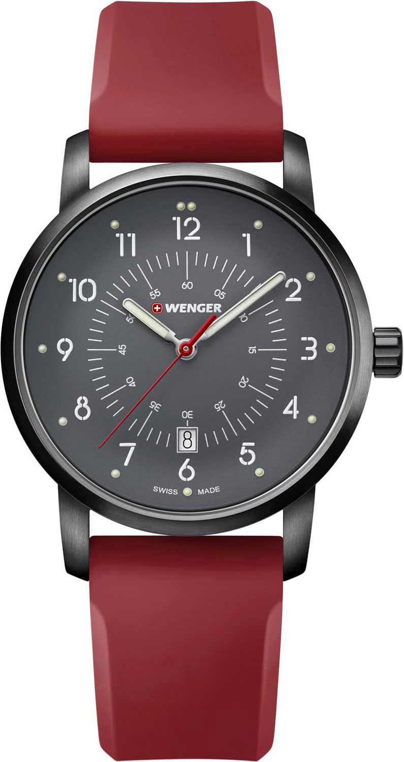 Wenger Swiss Army Men's 01.1641.117 Avenue Black Dial Red Strap Watch 42mm