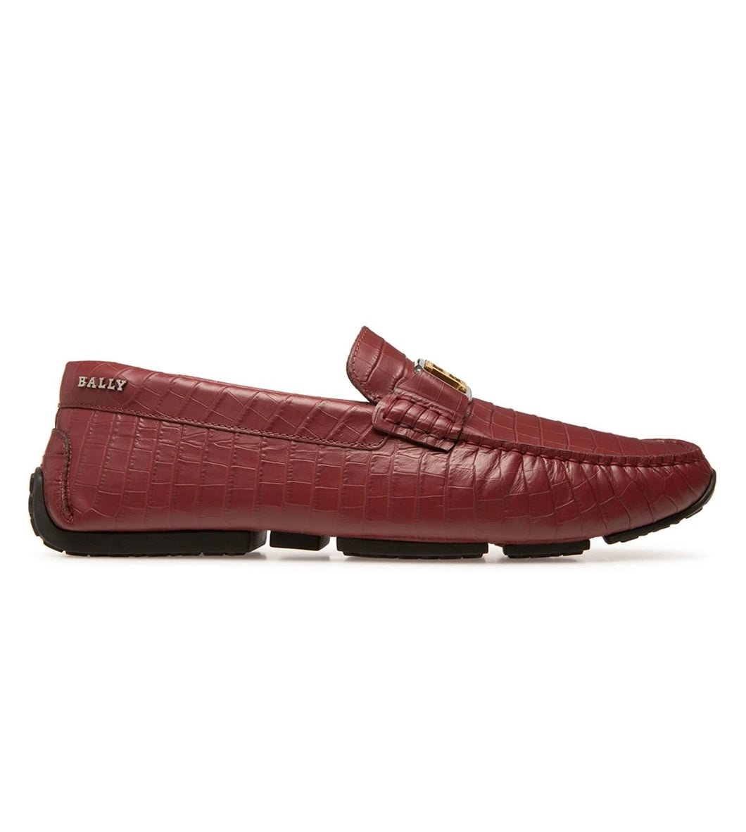 Bally Palan 6300826 Men's Heritage Red Calf Embossed Leather Loafers MSRP $720