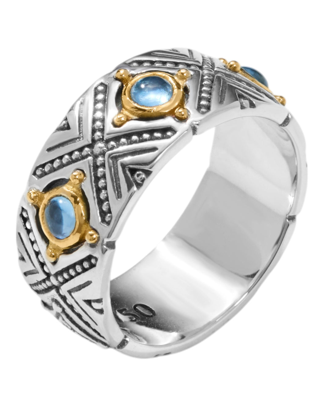 Konstantino Dome Sterling Silver 18k Gold and Blue Spinel Ring DKJ974-478 S7 MSRP $520
