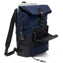 Load image into Gallery viewer, Tumi Harrison Oak Roll Top Navy Reflecitve Backpack MSRP $650
