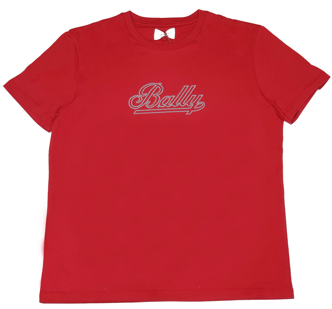 Bally 6248613 Women's Red 100% Cotton Studs Logo T-Shirt