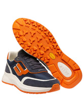 Load image into Gallery viewer, Bally Demmy 6300211 Men&#39;s Midnight/White/Orange Leather Sneakers MSRP $630
