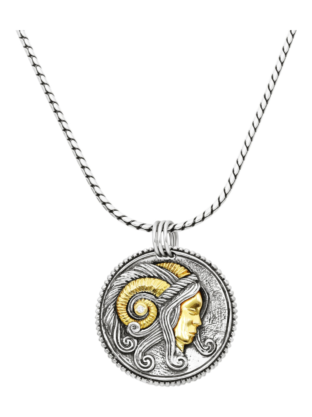 Konstantino Aries Carved Zodiac Pendant with Diamond and Chain MEKJ628-109 MSRP $1365