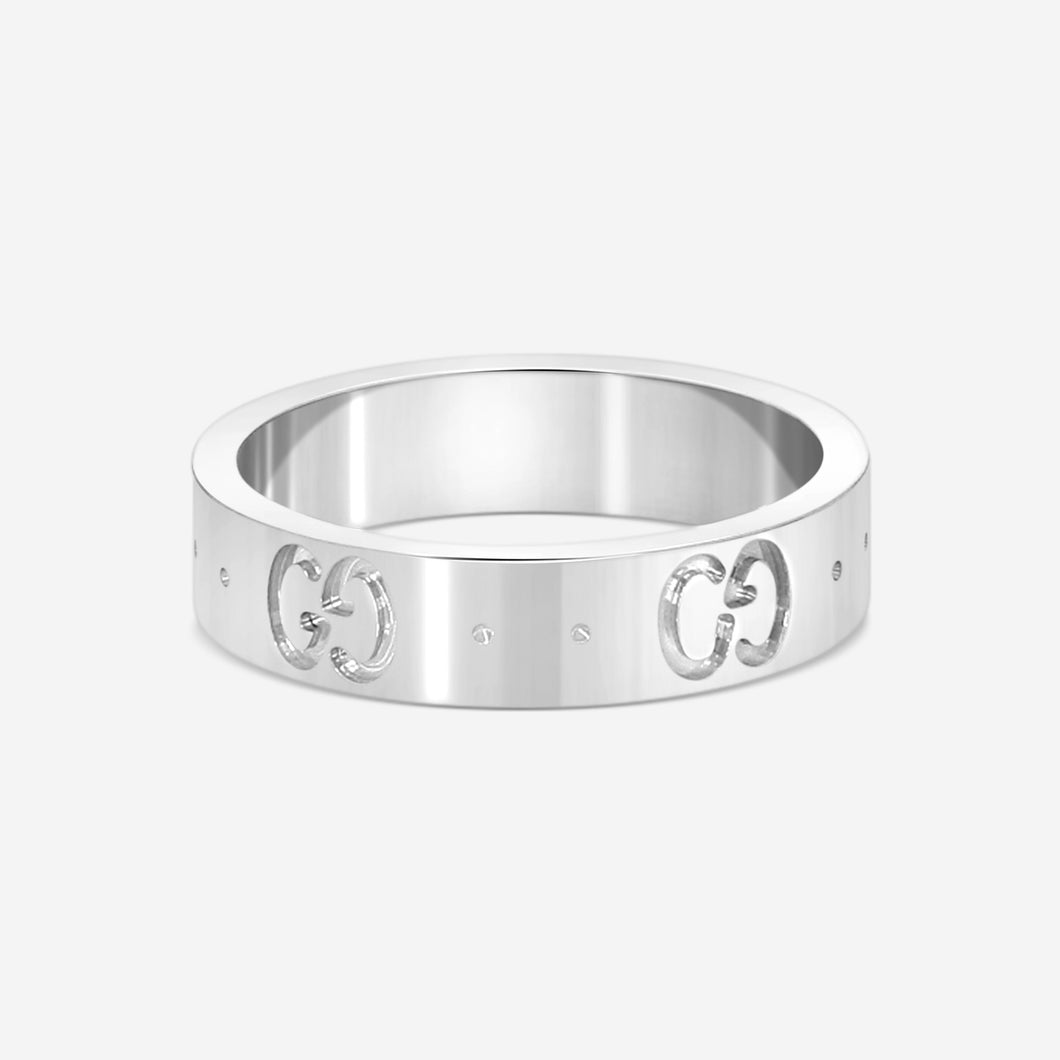 Gucci Icon Thin Band 18kt White Gold Ring YBC073230002 MSRP $1,150