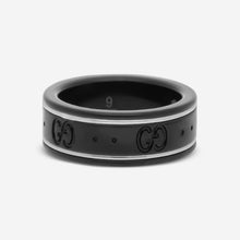 Load image into Gallery viewer, Gucci Icon Thin 18K White Gold &amp; Black Synthetic Corundum Band Ring YBC225985001 MSRP $770
