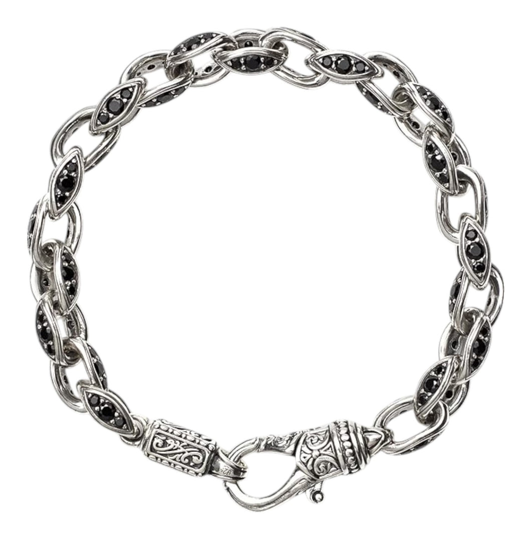 Konstantino Men's Sterling Silver & Black Spinel Link Bracelet BMK4291-292 MSRP $1190