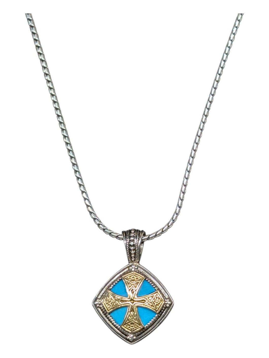 Konstantino 18K & Silver Turquoise Pendant with Chain MEKJ669-130-137 MSRP $2010