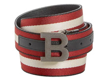 Load image into Gallery viewer, Bally 6235340 Men&#39;s Logo Buckle Webbing Stripe Reversible Belt EU 120/US 47 MSRP $395
