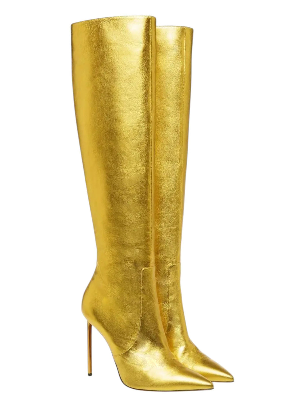 Bally Barbra 6304423 Women's Gold Laminated Knee High Leather Boots MSRP $1850
