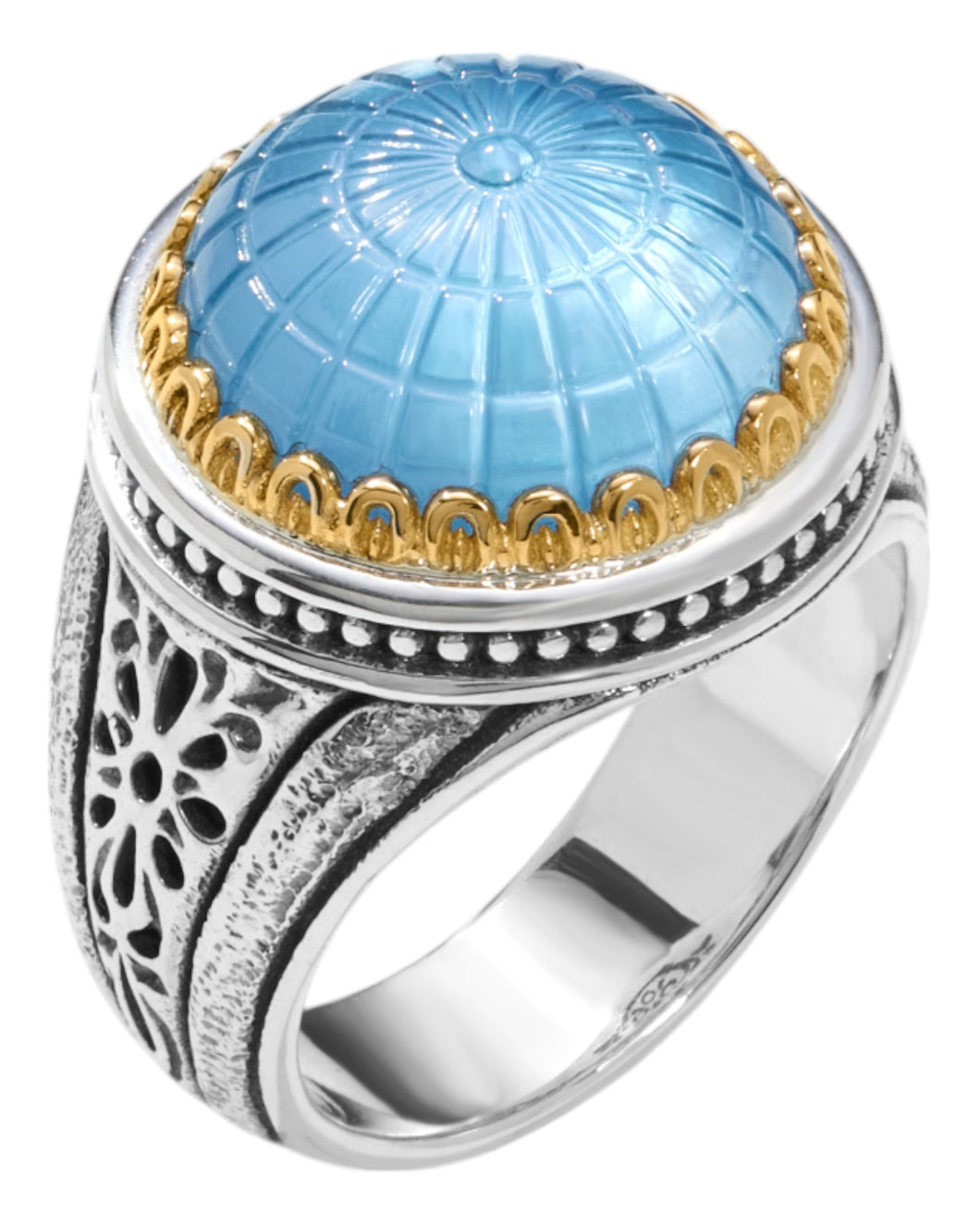 Konstantino Dome Sterling Silver 18k Gold MOP & Blue Spinel Ring DKJ972-628 S8 MSRP $850