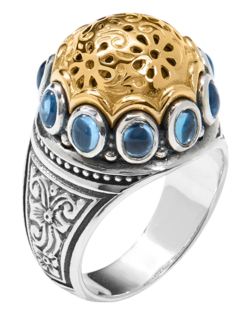 Konstantino Dome Sterling Silver 18k Gold & Blue Spinel Ring DKJ977-478 S8 MSRP $1230