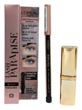 Load image into Gallery viewer, Loreal I Am Worth It Nudes Set Black Mascara Black Eyeliner &amp; Nude Lipstick
