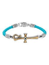 Load image into Gallery viewer, Konstantino Dome Sterling Silver &amp; 18K Gold Blue Spinel Leather Bracelet BKJ701-478-TRQ MSRP $990
