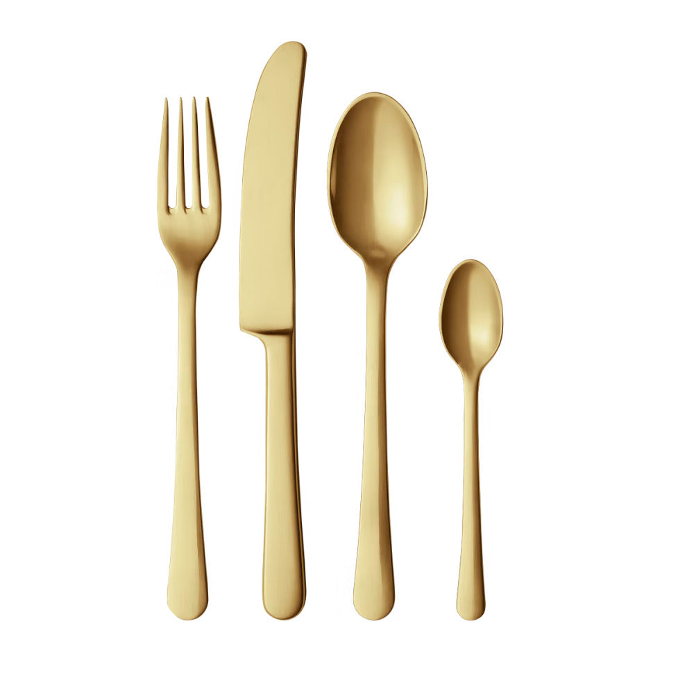 NEW GEORG JENSEN COPENHAGEN 4 Piece Giftbox Matte Gold Cutlery Set MSRP $79