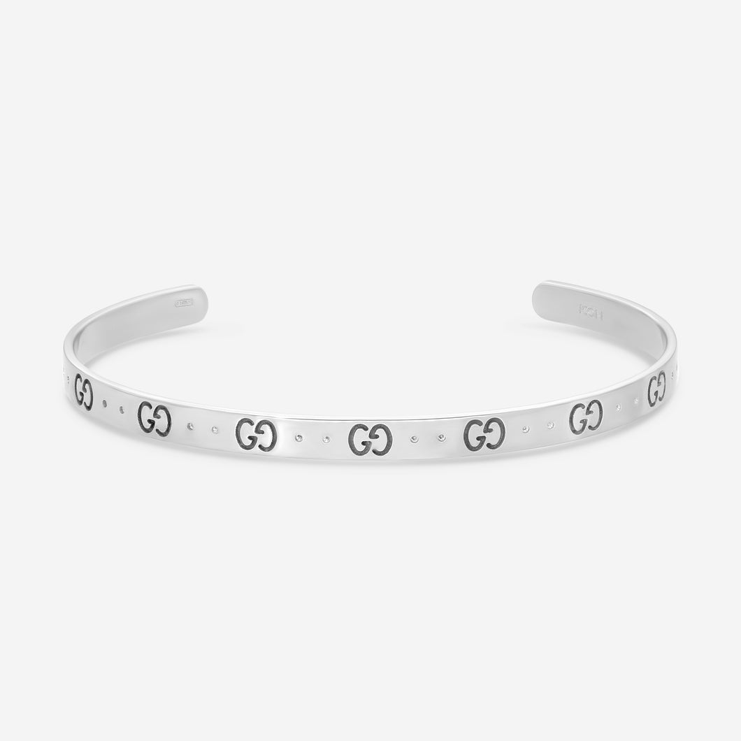 GUCCI Icon Thin Bangle 18kt White Gold Bracelet YBA434524003 MSRP $3,020