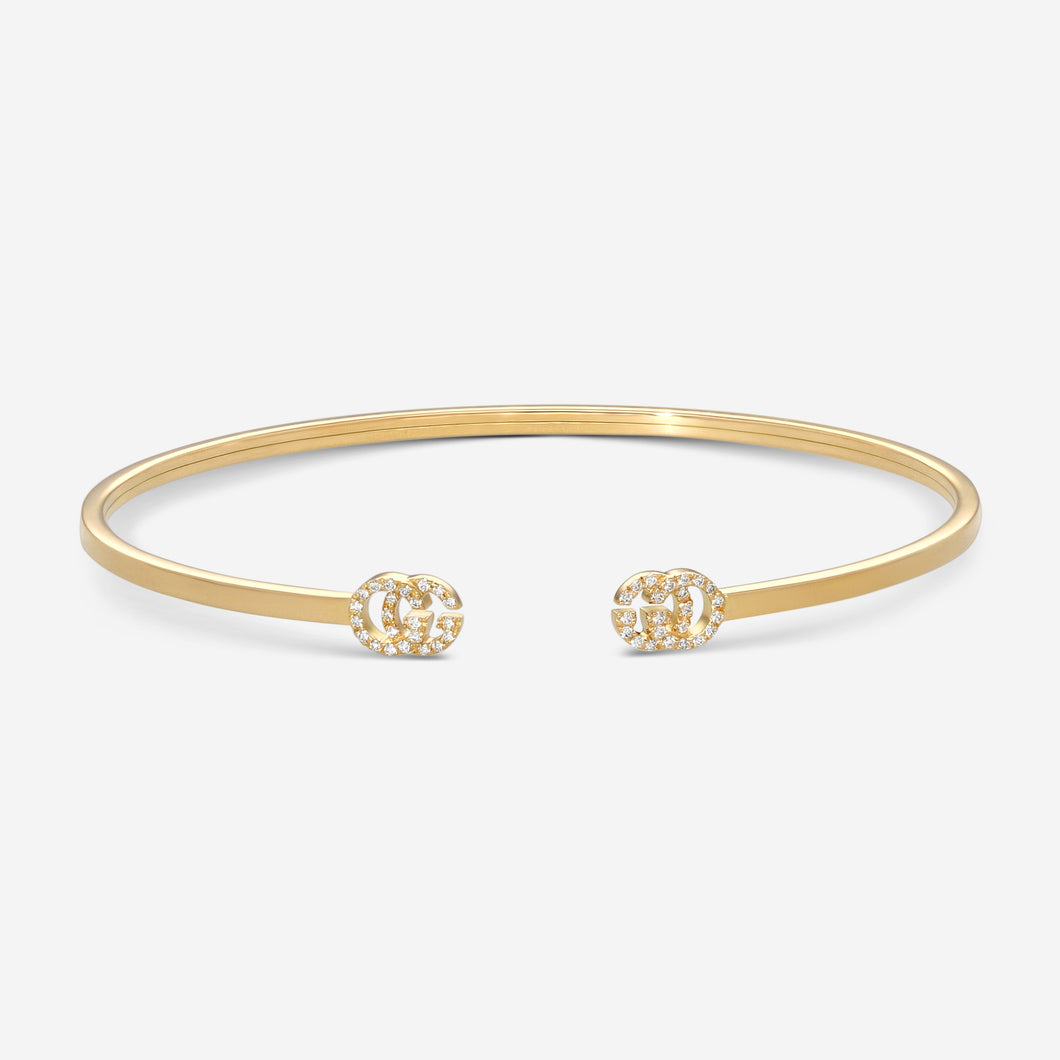 GUCCI GG Running 18kt Yellow Gold and Diamond Cuff Bracelet YBA481662001 MSRP $2,650