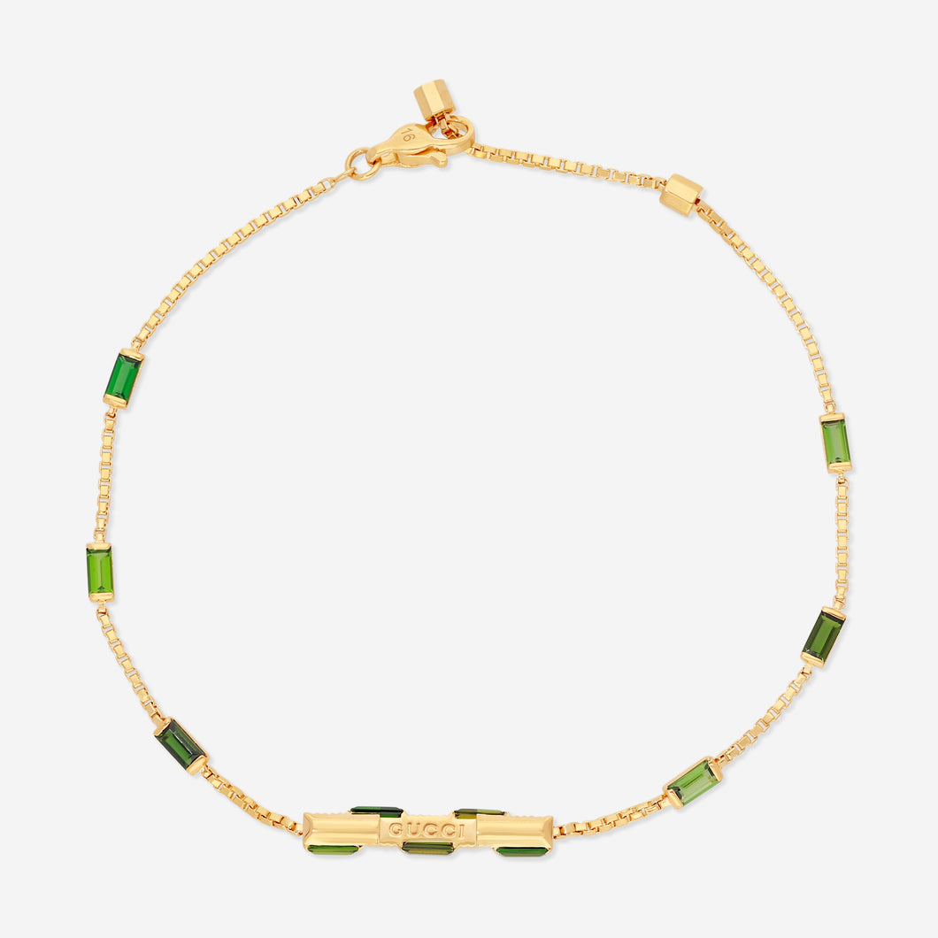 GUCCI Link to Love 18kt Yellow Gold and Green Tourmaline Bracelet YBA702395002 MSRP $3,580.00