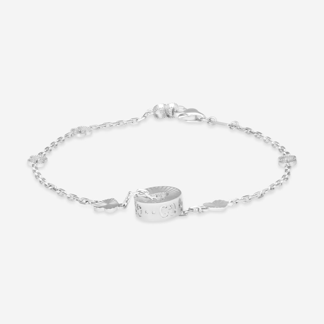 Gucci 18K White Gold Round Charm Heart Cut Out Bracelet YBA729383002016 MSRP $2,550