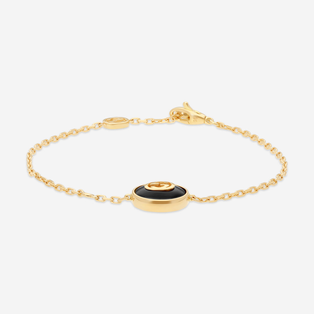 GUCCI Yellow Gold Onyx and Diamond 12mm Pendant Bracelet YBA786556001 MSRP $2,150