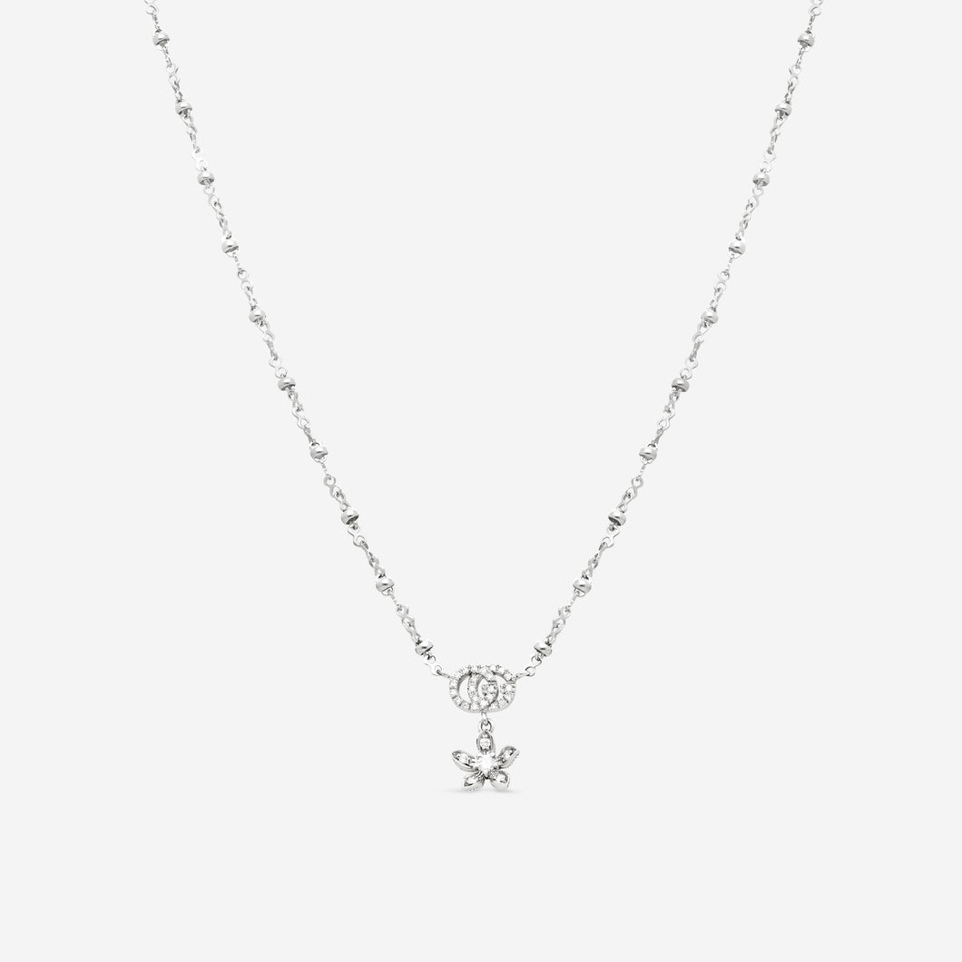 GUCCI Flora 18kt White Gold and Diamond Necklace YBB581842001 MSRP $3,430