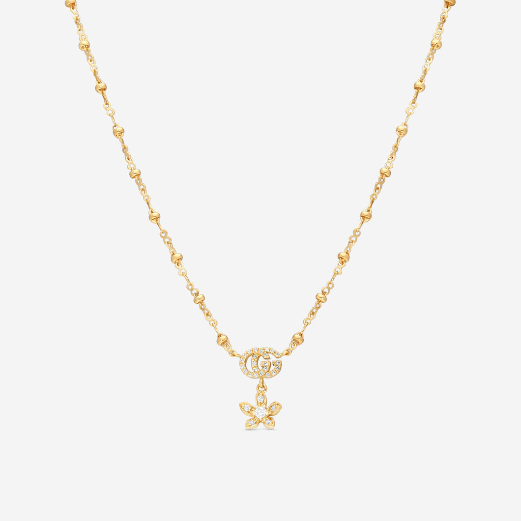 GUCCI Flora Double G Detail 18kt Yellow Gold and Diamond Necklace YBB581842002 MSRP $3,380