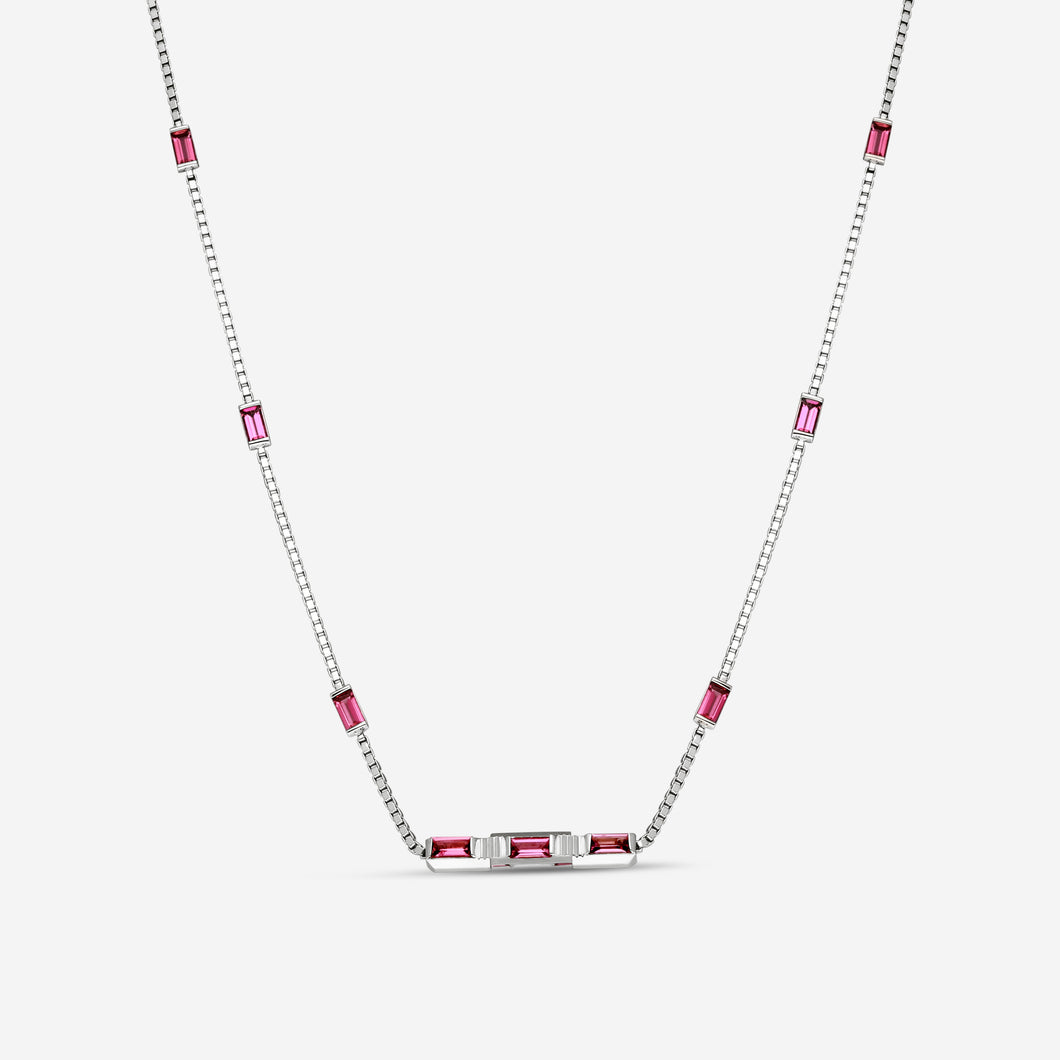 Gucci Link to Love 18K White Gold & Rubellite Pendant Necklace YBB702394001 MSRP $4,730
