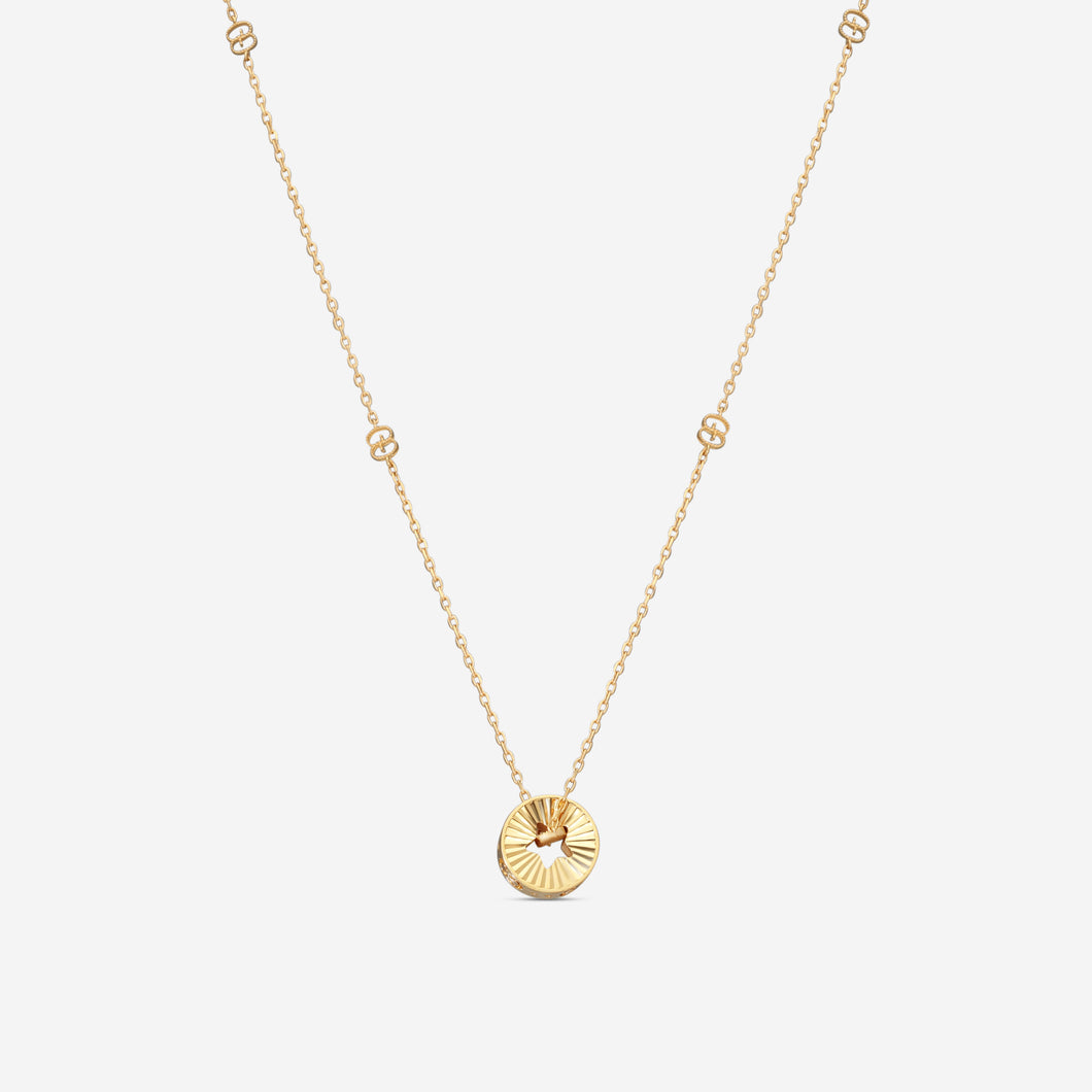 Gucci 18K Yellow Gold Round Pendant and Star Cut Out Necklace YBB729363001 MSRP $2,700