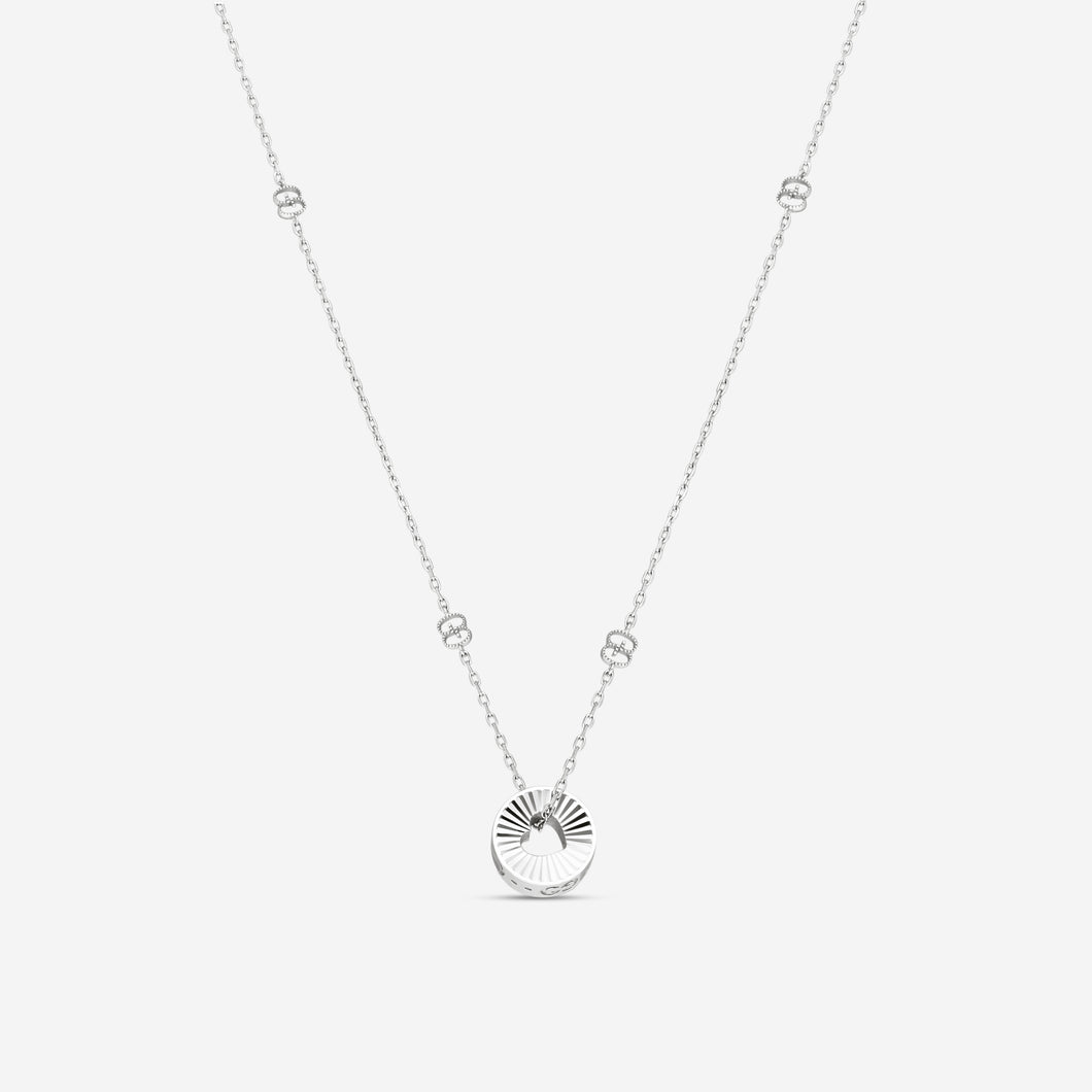 Gucci 18K White Gold Round Pendant Necklace with Heart Cut-Out YBB729373002 MSRP $2,910