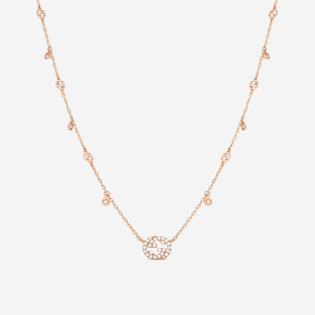 Gucci 18K Rose Gold & Diamond Pendant Necklace YBB729402001 MSRP $3,300