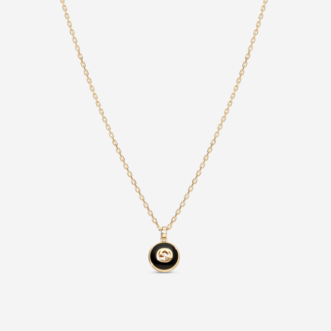 Gucci 18K Yellow Gold Onyx & Diamond Necklace YBB789340001 MSRP $2,700