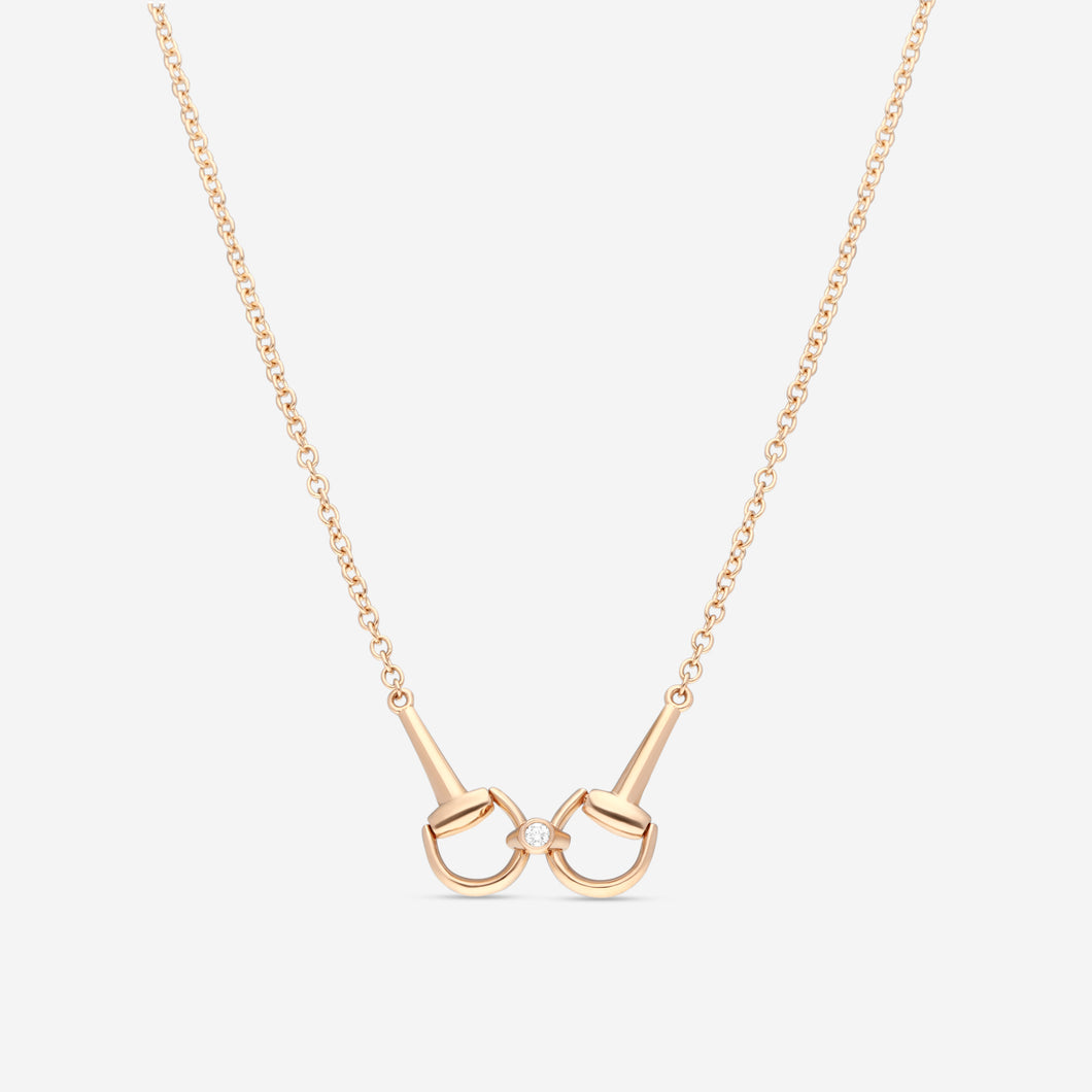 Gucci Horsebit 18K Rose Gold and Diamond Small Necklace YBB796833001 MSRP $2,550