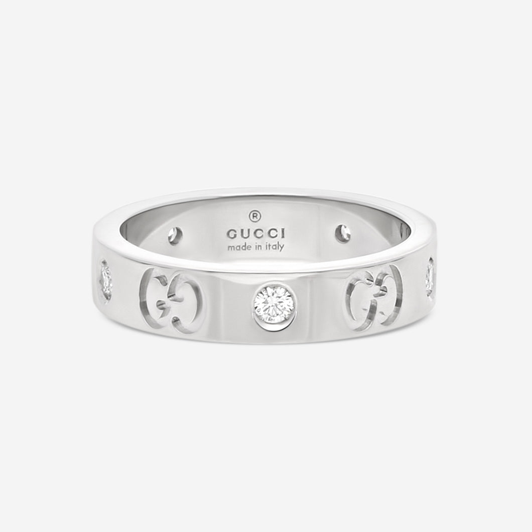 Gucci Icon Thin 18K White Gold & Diamond Band Ring YBC100881001 MSRP $2,250