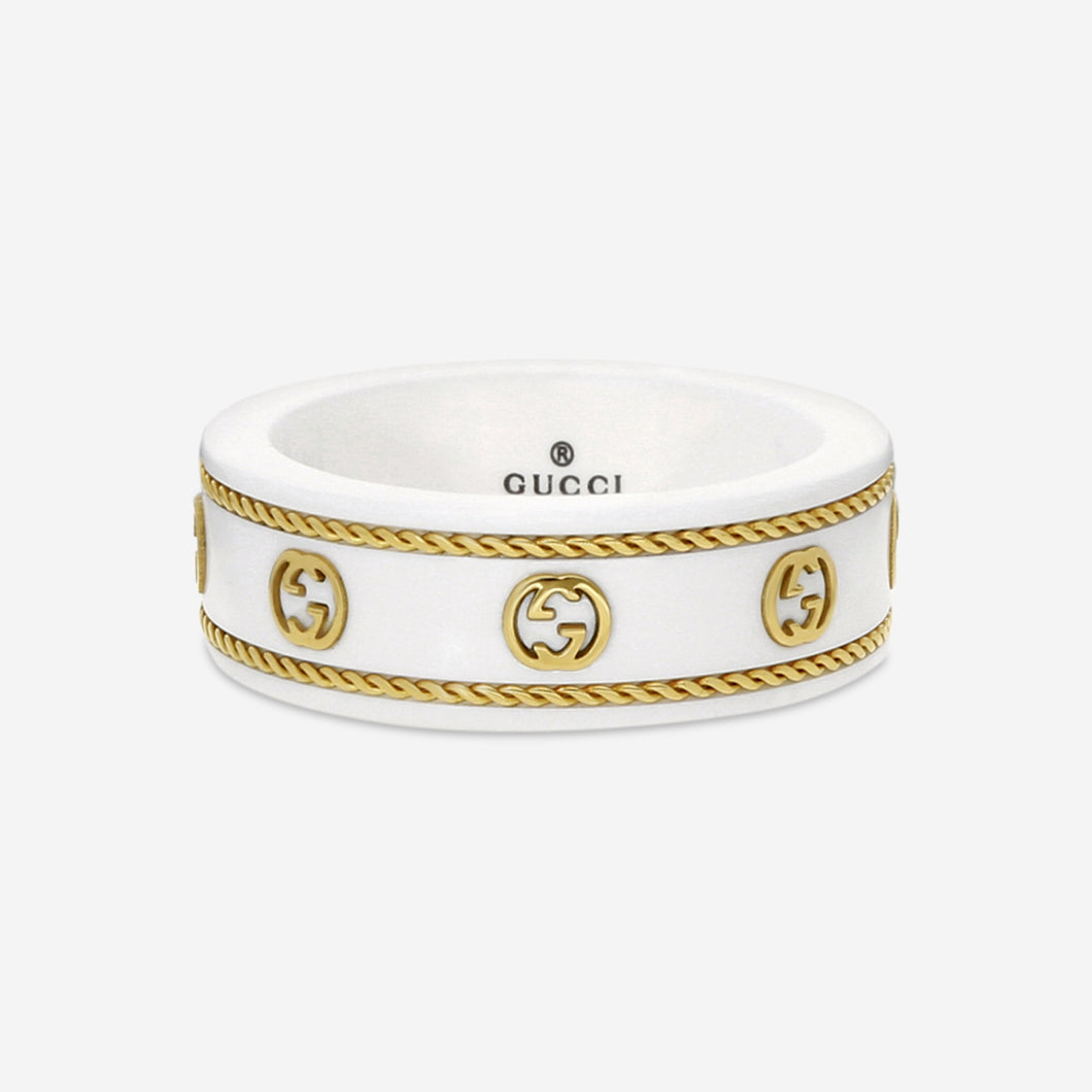Gucci Icon 18K Yellow Gold and Zirconia Band Ring YBC606826002 MSRP $850