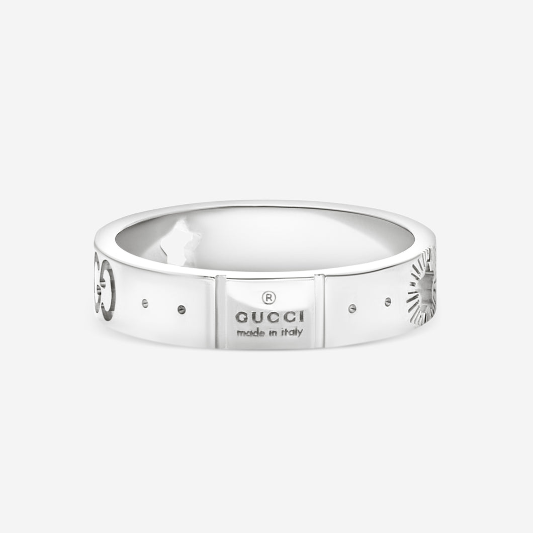 Gucci Icon 18K White Gold Band Ring YBC607339002 MSRP $1,280