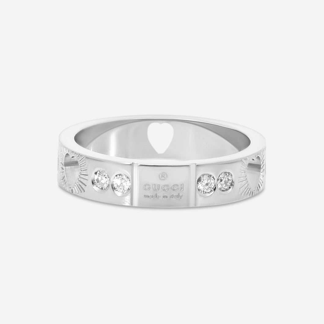 Gucci Icon 18K White Gold and Diamond Band Ring YBC662055001 MSRP $2,300