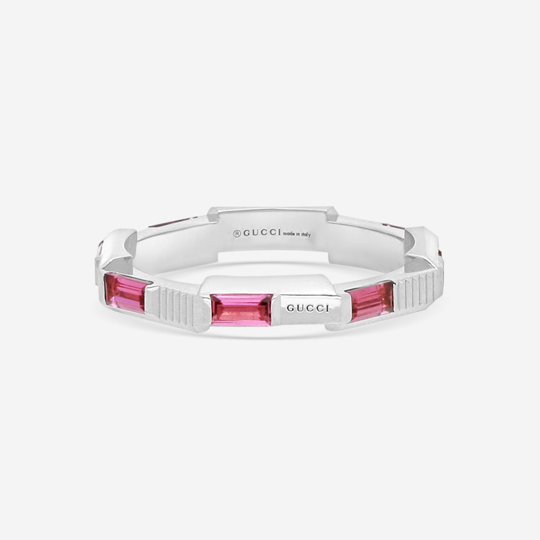 GUCCI Link to Love 18kt White Gold and Rubellite Ring YBC662256001 MSRP $2,670