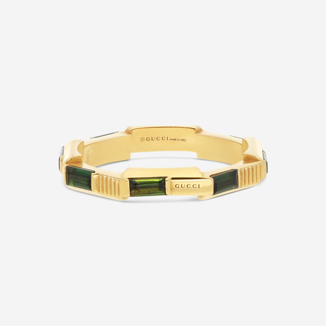 GUCCI Link to Love 18kt Yellow Gold and Green Tourmaline Ring YBC662256002 MSRP $2,910