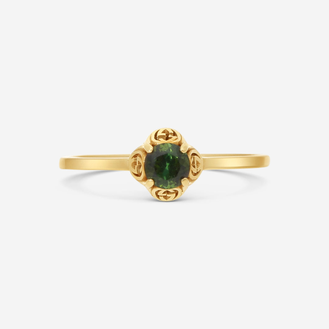 Gucci Ring with Interlocking G motif in 18kt Yellow Gold & Green Tourmaline YBC6624280010 MSRP $930