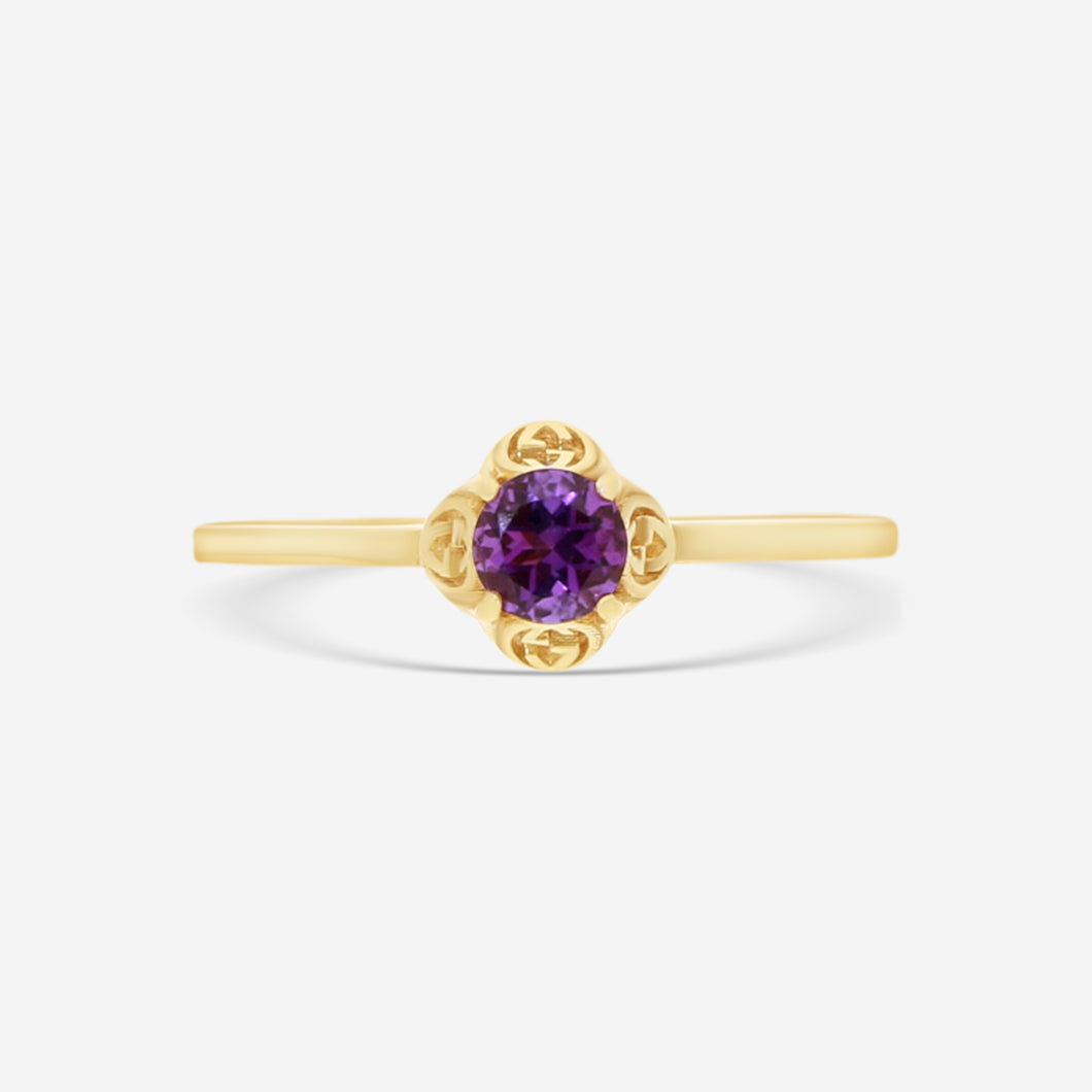 Gucci 18K Yellow Gold and Amethyst Interlocking G Motif Ring YBC662428003 MSRP $820