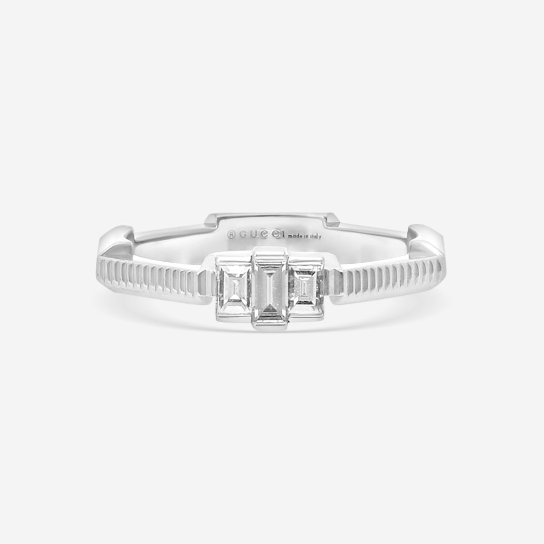 Gucci Link to Love 18K White Gold and Diamond Solitaire Ring YBC662457001 MSRP $3,470